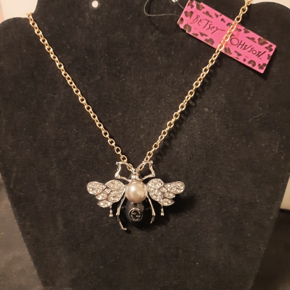 Betsey Johnson Rhinestone Bug Necklace